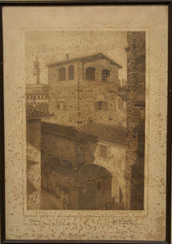 Guido Spadolini     (Firenze 1889 - 1944)       PONTE VECCHIO                                                                acquaforte