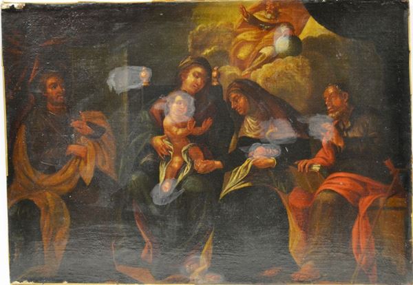 Scuola toscana, secc. XVII-XVIII ADORAZIONE DEI MAGI olio su tela, cm 62x88 senza cornice