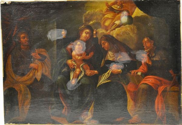 Scuola toscana, secc. XVII-XVIII ADORAZIONE DEI MAGI olio su tela, cm 62x88 senza cornice