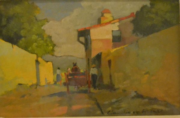 Claudio da Firenze ( Firenze 1943 )  STRADA DI CAMPAGNA  olio su tavoletta, cm 30x20