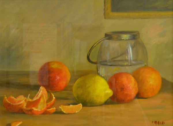 Fausto Magni ( 1906-1985 )  NATURA MORTA  olio su tavoletta, cm 60x45