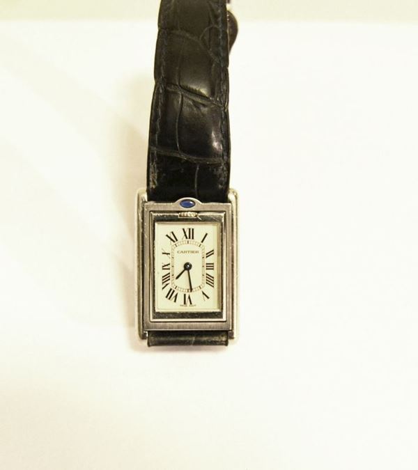 Orologio, in acciaio marca cartier basculante con piccolo zaffiro