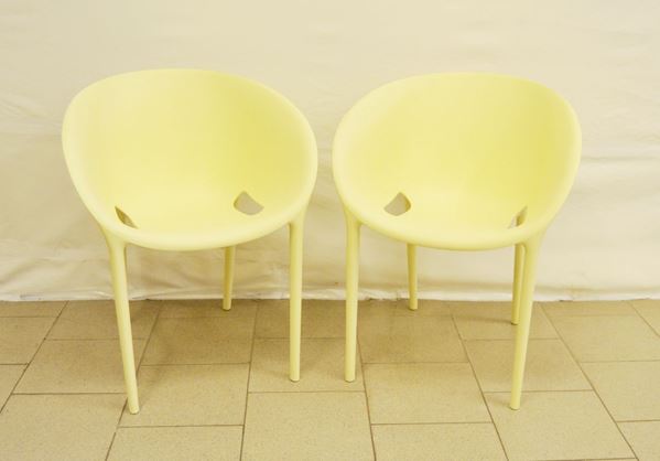 Coppia di poltroncine, manifattura Driade by Starck, in plastica, alt. cm 74