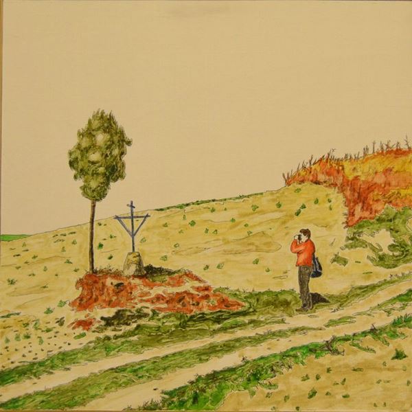 Enrico Viezzi ( San Miniato 1979 )  I CERCATORI DI CONOSCENZA , tecnica mista su tavoletta, cm 60x60