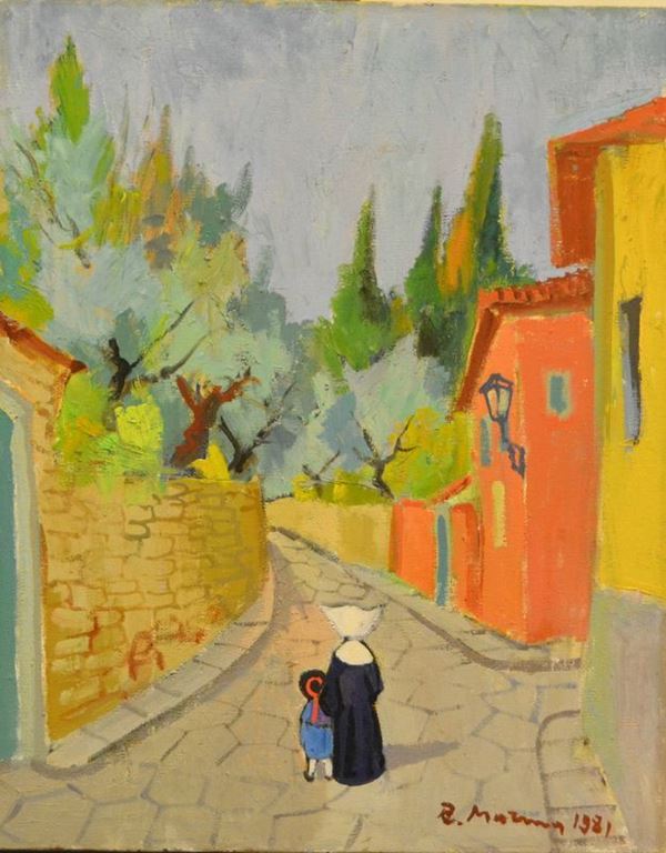 Rodolfo Marma ( 1923-1998 )  VIA SAN LEONARDO  olio su tela, cm 40x50