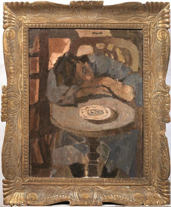 Gianni Vagnetti (Firenze 1897 - 1956)  SIGNORA AL BAR  olio su tela, cm 60x46,5, firmato