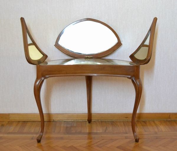 Toilette a fagiolo, stile 700, con tre piani da alzarsi con specchi, gambe mosse, cm 90x43x71