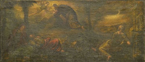 Scuola veneta, sec. XVII-XVIII   Cristo nell'orto   olio su tela, cm 43,5x100,5