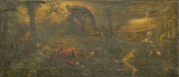 Scuola veneta, sec. XVII-XVIII   Cristo nell'orto   olio su tela, cm 43,5x100,5