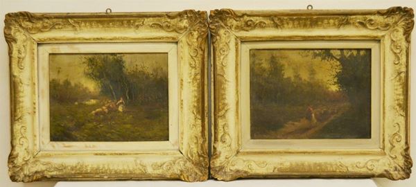 Scuola Italiana, fine sec. XIX,  PAESAGGI,  coppia di dipinti olio su tela, cm 40x30 ( 2 )