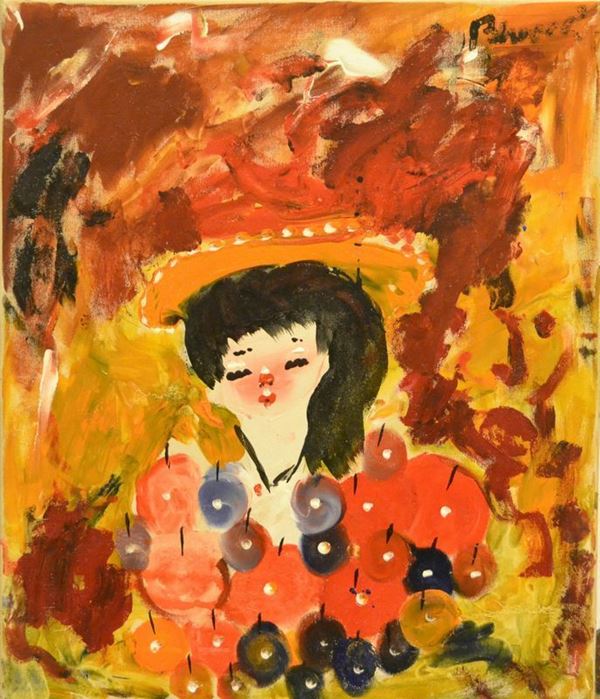 ranco Benocci ( Siena 1943 )  GIOVANE DONNA,  olio su tela, cm 46x55
