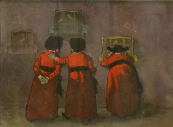 Nino CaffÃ¨ (Alfedana 1908-Pesaro 1975)   PRELATI   olio su tela, cm 23,5x17,5