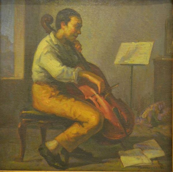 Vincenzo Vinciguerra (Caccamo 1922)   MUSICISTA   olio su tela, cm 56x56
