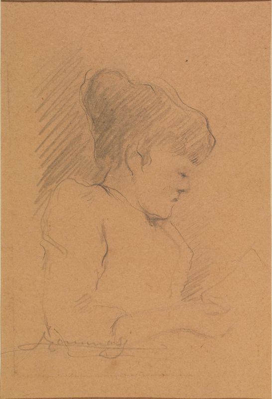 Tommasi, Ludovico (Livorno 1866 - Firenze 1941) DONNA CHE LEGGE Matita di grafite su carta avana. mm 195x130, Firmato a matita, In cornice