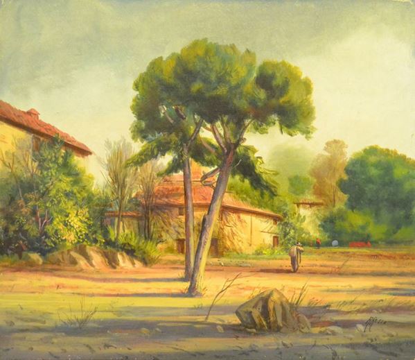 Rodolfo Russo,  PAESAGGIO,  olio su compensato, cm 34,5x30