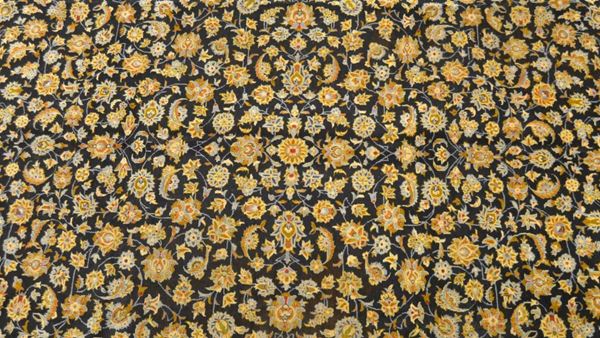 Tappeto persiano KEISHAN AFSHAN, extra fine, di vecchia manifattura, fondo blu a motivo floreale, cm 410x295