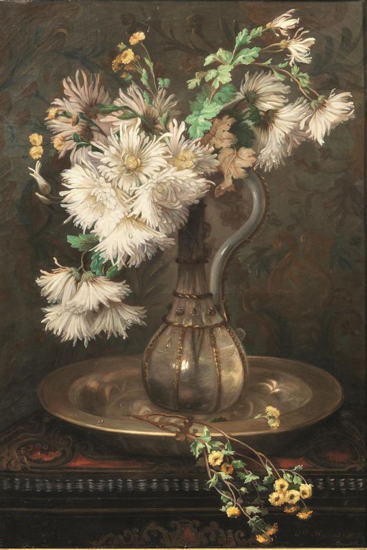Pierre Olivier J. Richard (1802-?)   NATURA MORTA CON VASO DI FIORI   olio su tela, cm. 79X56 firmato e datato in basso a destra O.vie Richard 1877