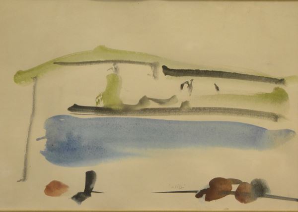 Sergio Scatizzi (1918-2009)    ASTRATTO    acquerello su carta, cm 48,5x34    firmato