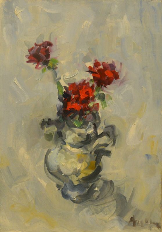 Enzo Pregno (1989-1972) VASO CON FIORI olio su tela, cm 34.5x49