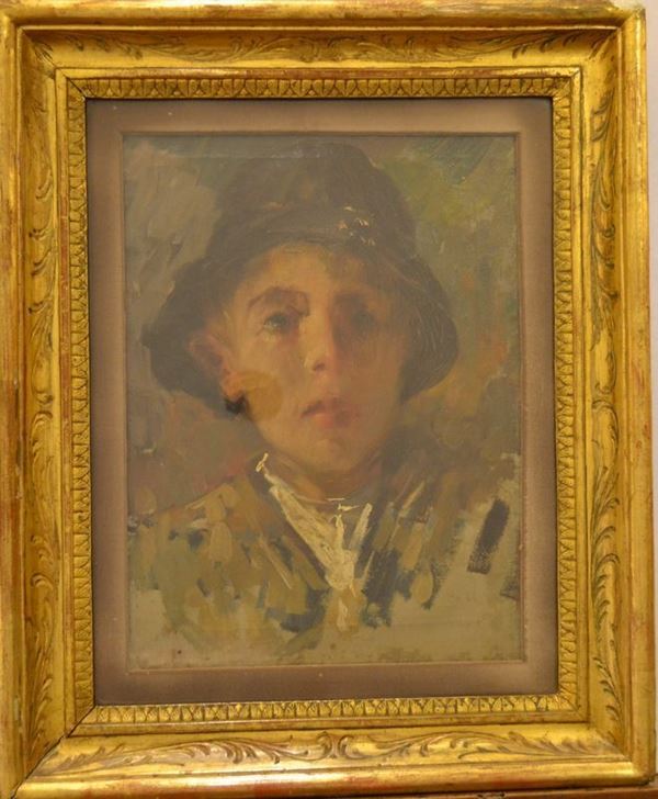 Scuola del sec. XIX   RITRATTO DI GIOVANE,   olio su tela, cm 36x26