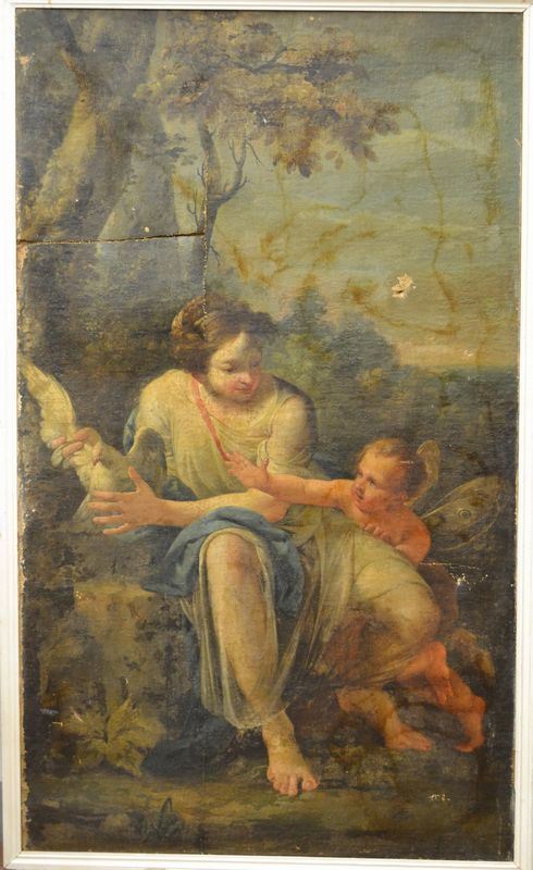 Scuola veneta, sec. XVIII        Allegoria dell'Amore                                                 olio su tela, cm 204x121     segni di umiditÃ  strappi e mancanze
