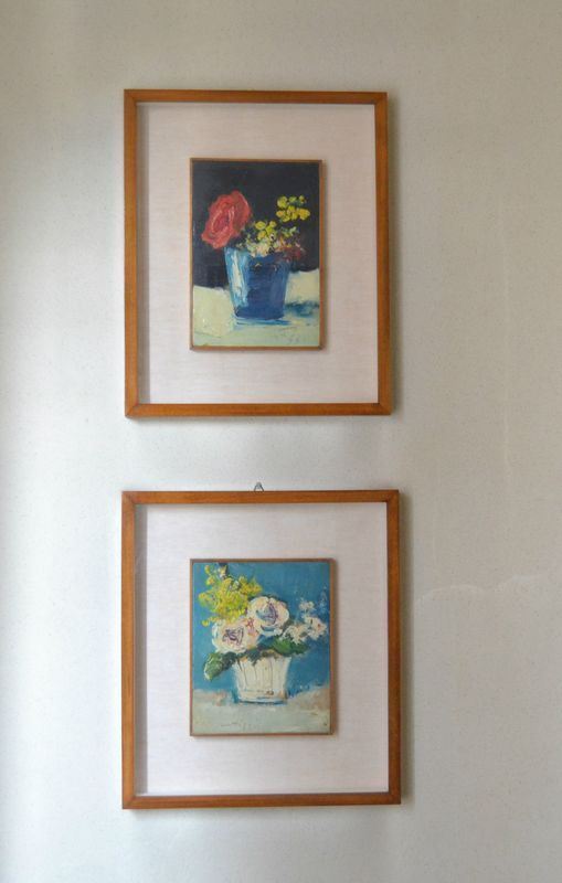 Sergio Scatizzi  (1918-2009)   VASO DI FIORI,     coppia di dipinti, olio su tavoletta, cm 23x17