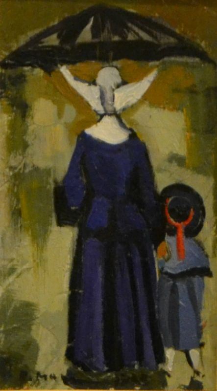 Rodolfo Marma (1923-1998)   MONACHINA CON BIMBA   olio su masonite, cm 8,5x14,5   datato 1965