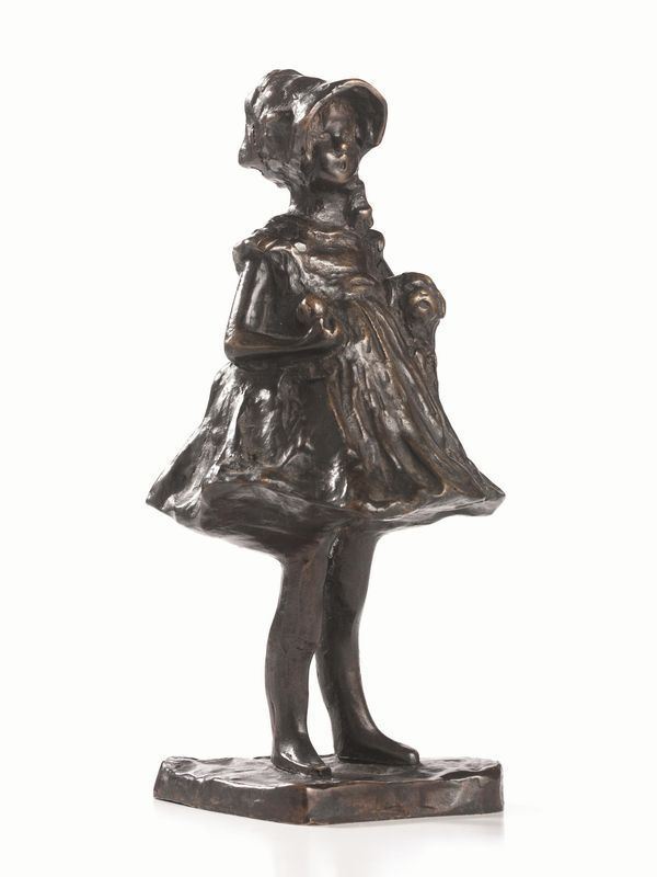 Da Paul Troubetzkoy  BAMBINA CON CANE  scultura in bronzo, alt. cm 27