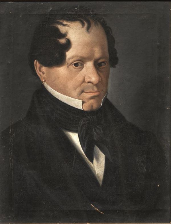 Scuola bergamasca del sec. XIX   RITRATTO DI CASA BOTTA  olio su tela, cm 49x38