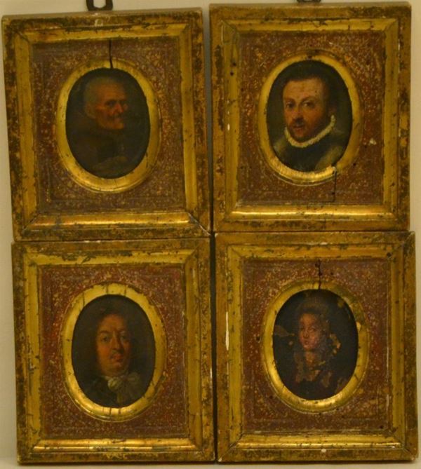 Scuola Italiana, inizi sec. XIX,   VOLTI,  quattro miniature su rame, cm 6x7,5 ( 4 )