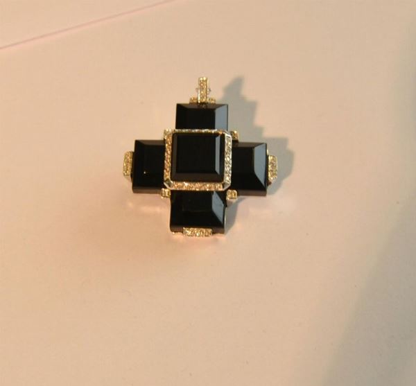  Pendente in oro bianco ,onice e brillantini realizzato a forma di croce g 15,7