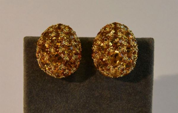  Paio di orecchini in oro giallo con quarzo citrino  BriolÃ¨