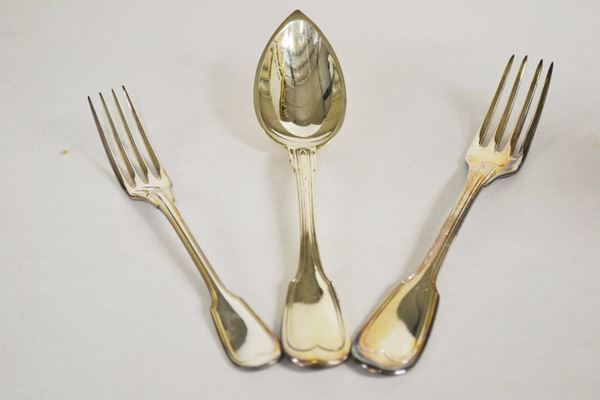  Dodici forchette, sei cuchiai e quattro forchettine, Christofle  in metallo argentato (22)