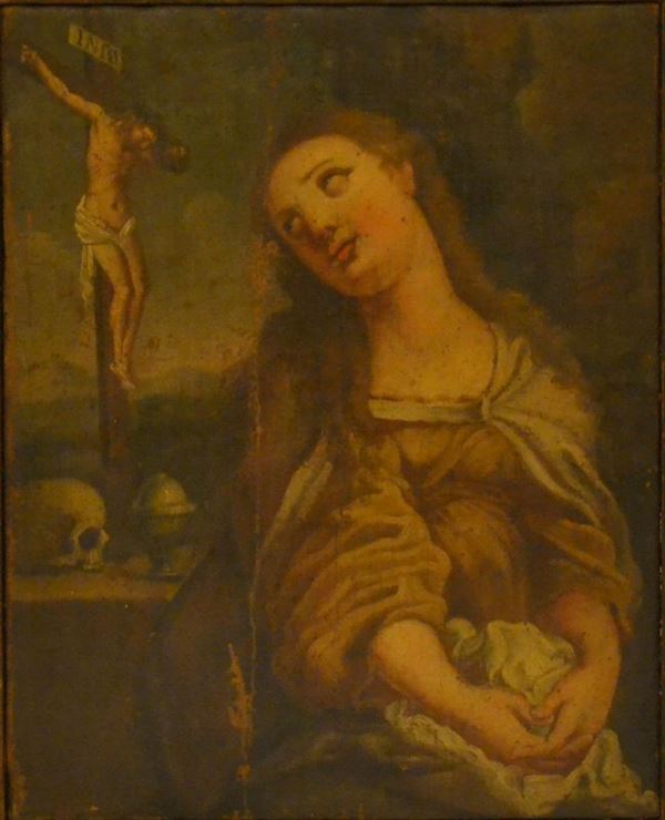  Scuola Italiana, sec. XVIII, MADDALENA, olio su tela, cm 31x25, difetti 