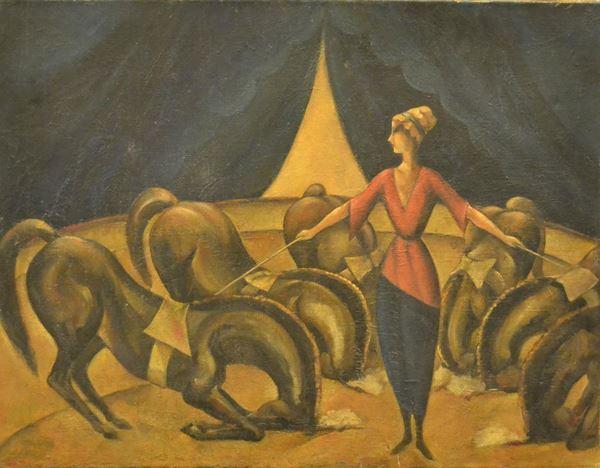  Scuola Russa, sec. XX, CIRCENSE, olio su tela, cm 50x64 