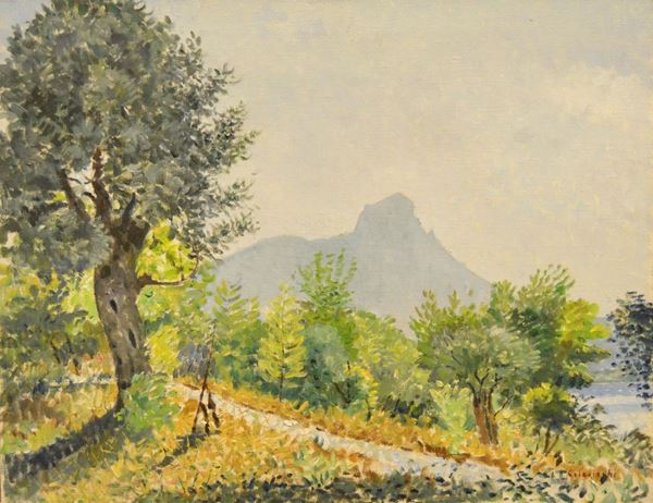  Giovanni Colacicchi ( 1900-1992 ) PAESAGGIO, olio su tela, cm 55x70                                                    