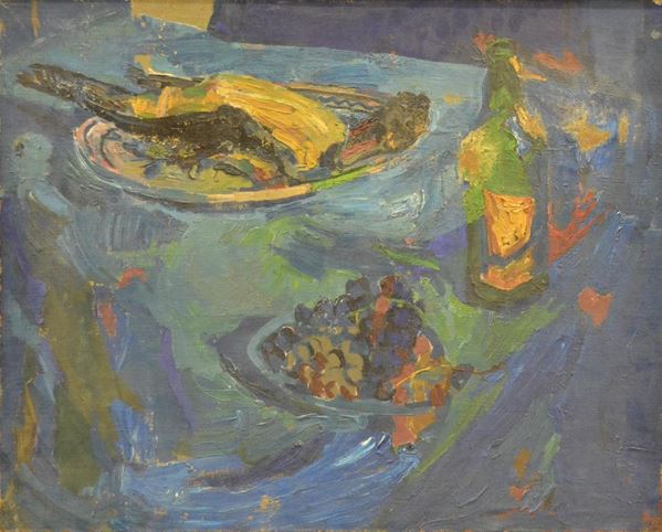  Scuola Russa, sec. XX, NATURA MORTA, olio su tela, cm 66x81 
