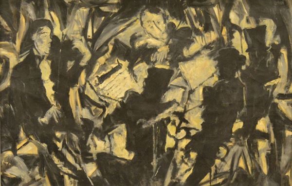  Scuola Russa, sec. XX, MUSICISTI, olio su tela, cm 68x105 