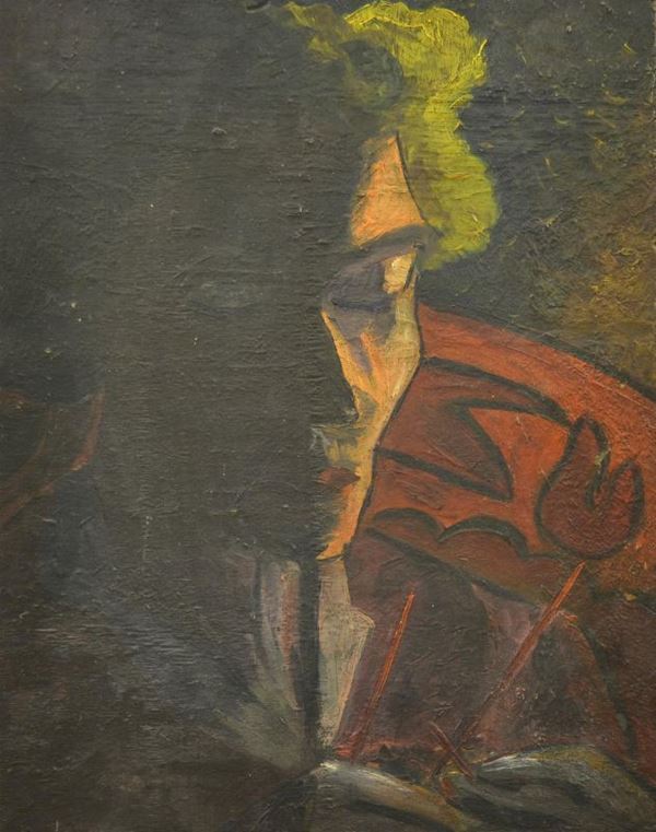  Scuola Italiana, sec. XX, VOLTO FEMMINILE, olio su tavoletta, cm 43x33                                             