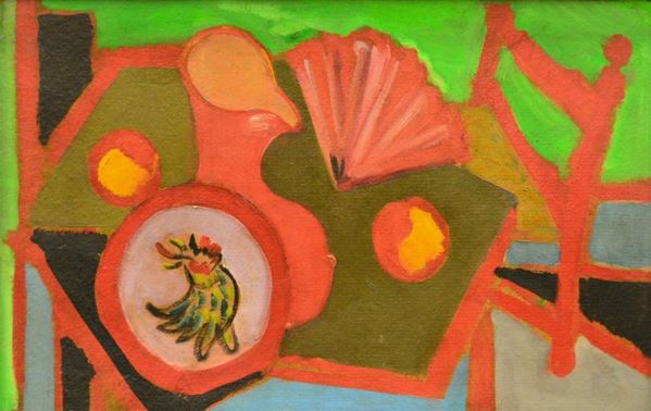  Scuola Russa, sec. XX, NATURA MORTA ASTRATTA, olio su cartone, cm 38x60                                                    