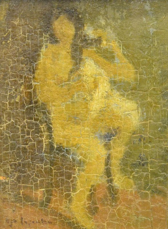   Ugo Capocchini ( 1901-1980 ) MATERNITA&acirc;Â€Â™, olio su tavoletta, cm 28x21, difetti 