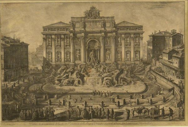  Giovanni Battista Piranesi ( Mosciano Veneto 1720-Roma 1778 ) VEDUTA DELLA FONTANA DI TREVI, acquaforte, cm 51x74                                                           