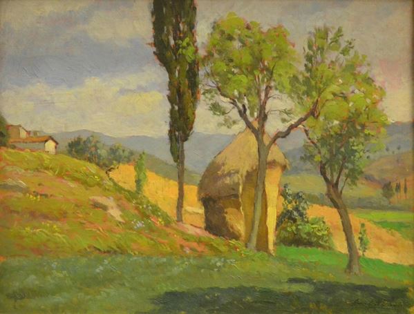  Amleto Danti ( 1904-1997 ) CAMPAGNA TOSCANA, olio su tevola, cm 35x50 