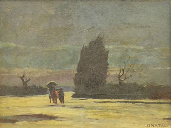  Renato Natali ( Livorno 1883-1979 ) AUTUNNO VENTOSO, olio su tavoletta, cm 30x40 
