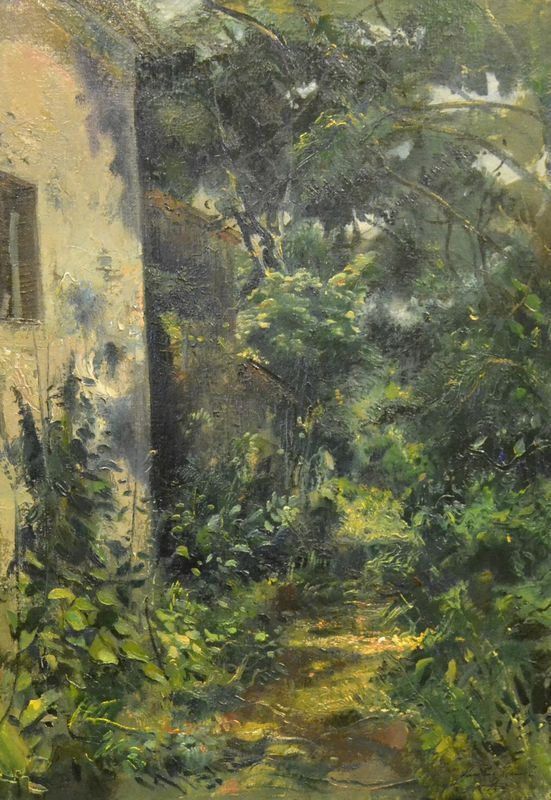  Romano Stefanelli ( Firenze 1931 ) VIOTTOLO NEL BOSCO, olio su tela, cm 80x55 