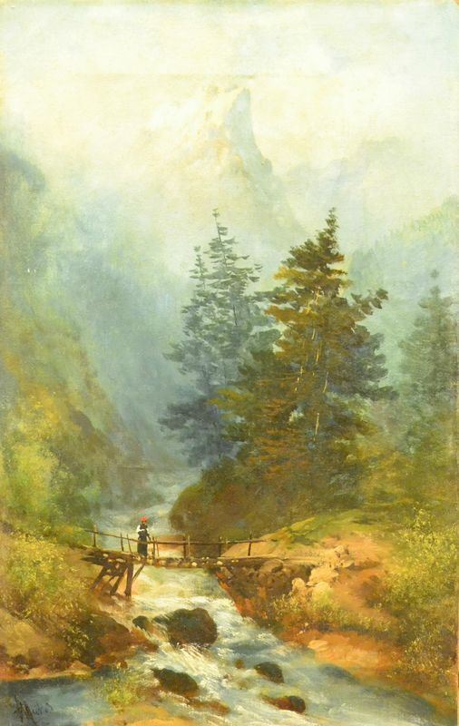  Enry MarkÃ² ( 1855-1921 ) PAESAGGIO MONTANO, olio su tela, cm 40x25 