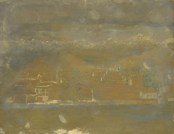  Scuola Italiana, sec. XX, PAESAGGIO, olio su tela, cm 48x60, difetti 