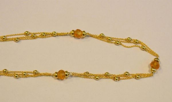Collana in oro giallo, e quarzi citrino, g 12,6