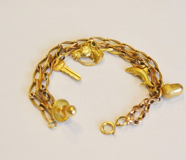 Bracciale in oro giallo e oro rosa, realizzato a doppia fila di maglie     
