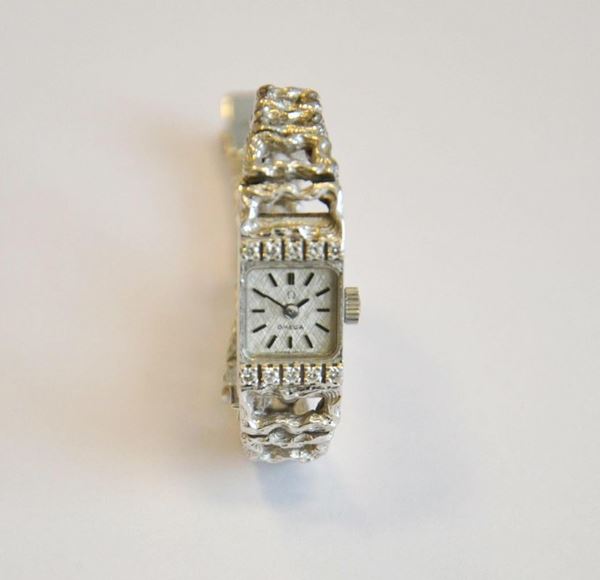 Orologio da polso  per signora,Omega, con cassa e bracciale in oro bianco e